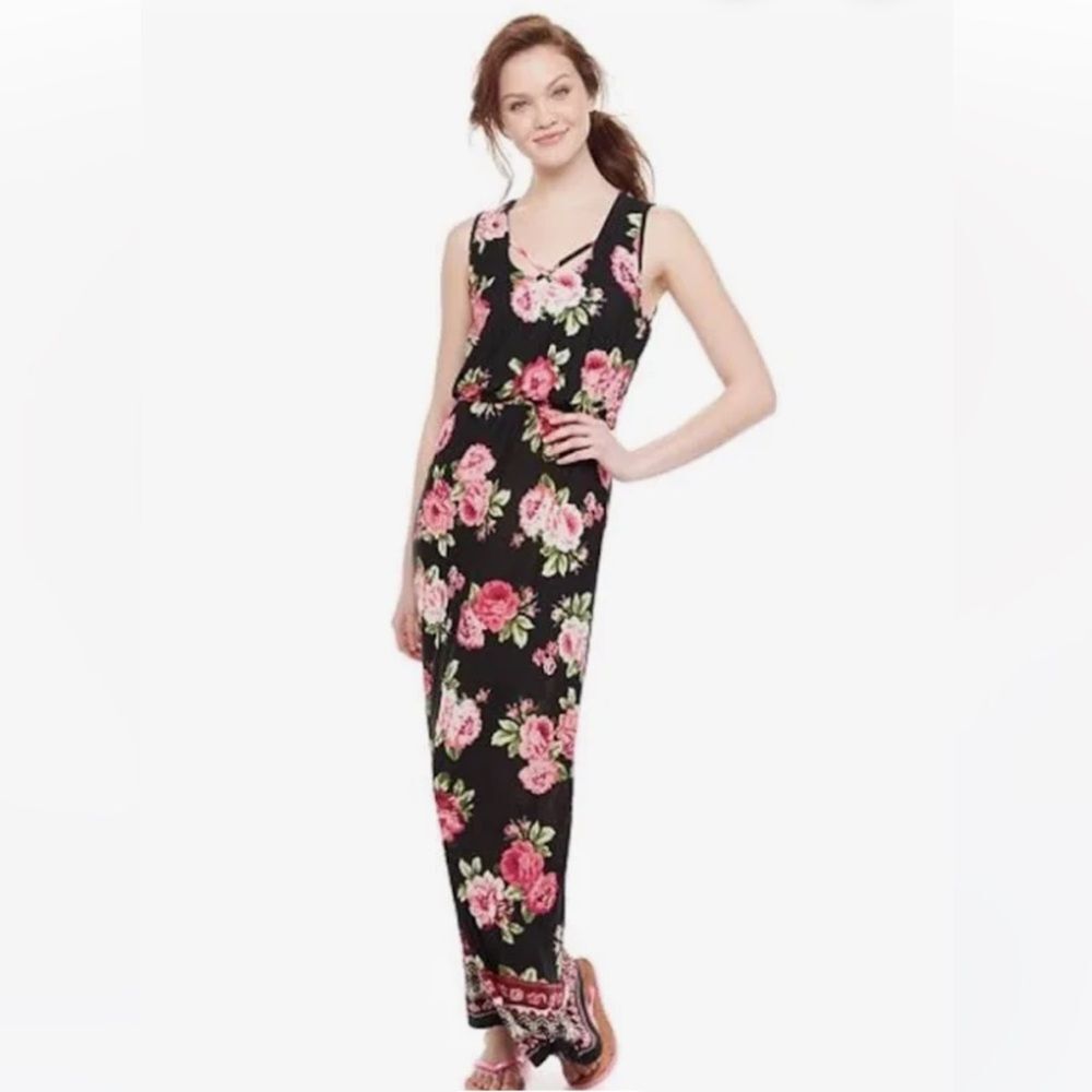 Three Hearts Navy and Pink Floral Maxi Dress